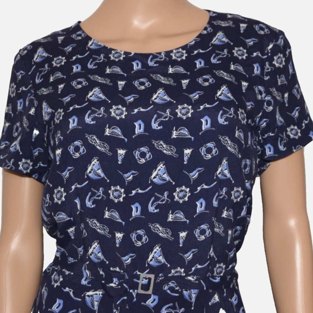 NWOT Polo Ralph Lauren Navy Nautical Cutout Lined Short Sleeve Belt Dress Size 6 - Picture 2 of 9